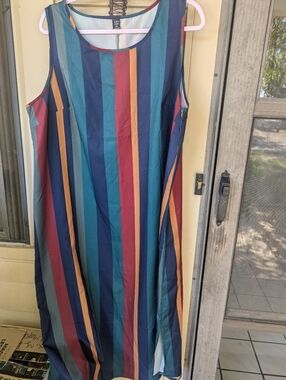 SHEIN sleeveless Multicolor Stripe Maxi Dress - Navy, Teal & Mustard